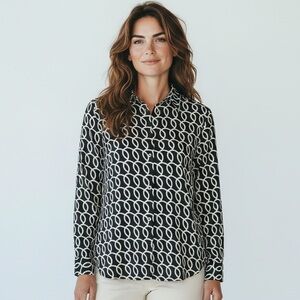 Chicos, ladies US size 8, long sleeve, black and white blouse perfect condition